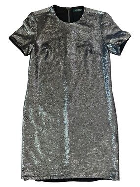 Ralph Lauren Silver Sequin Midi Cocktail Dress